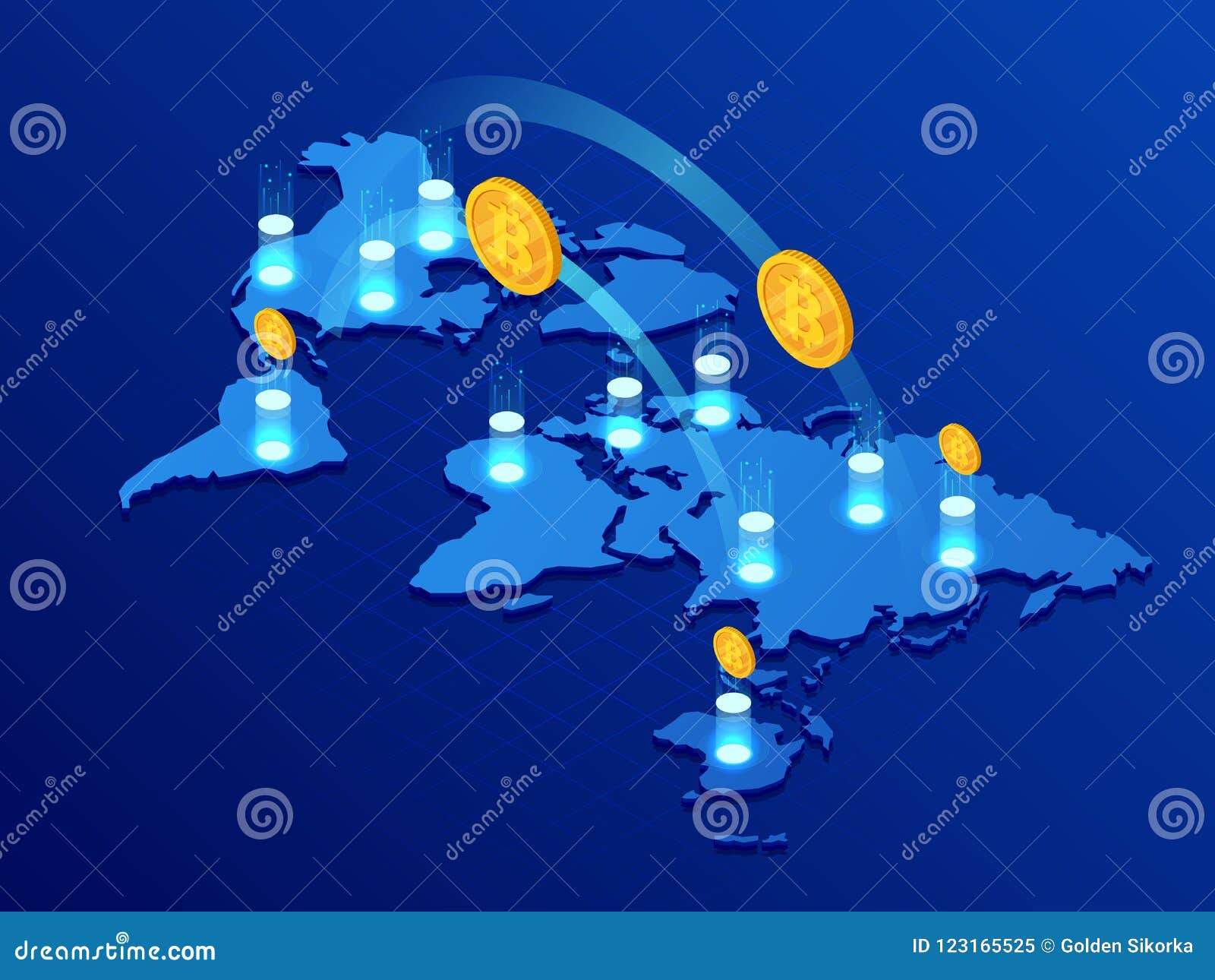 Isometric Mining Bitcoin Farm Cryptocurrency Blockchain Bitcoin - 